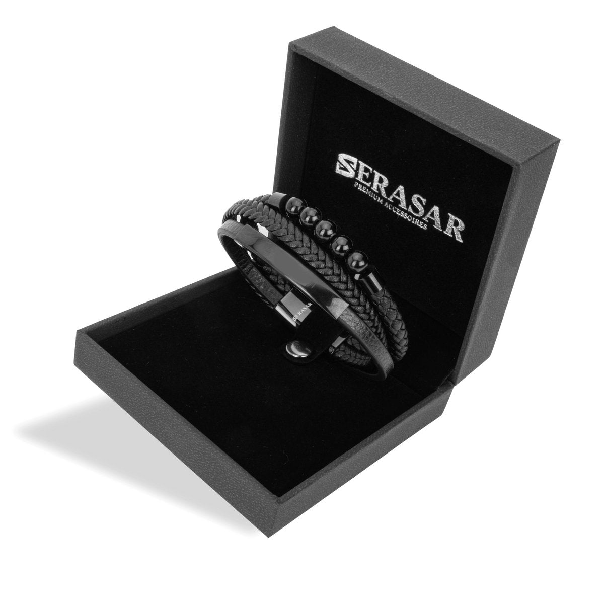 SERASAR Pearl Black Leather Bracelet – image 2