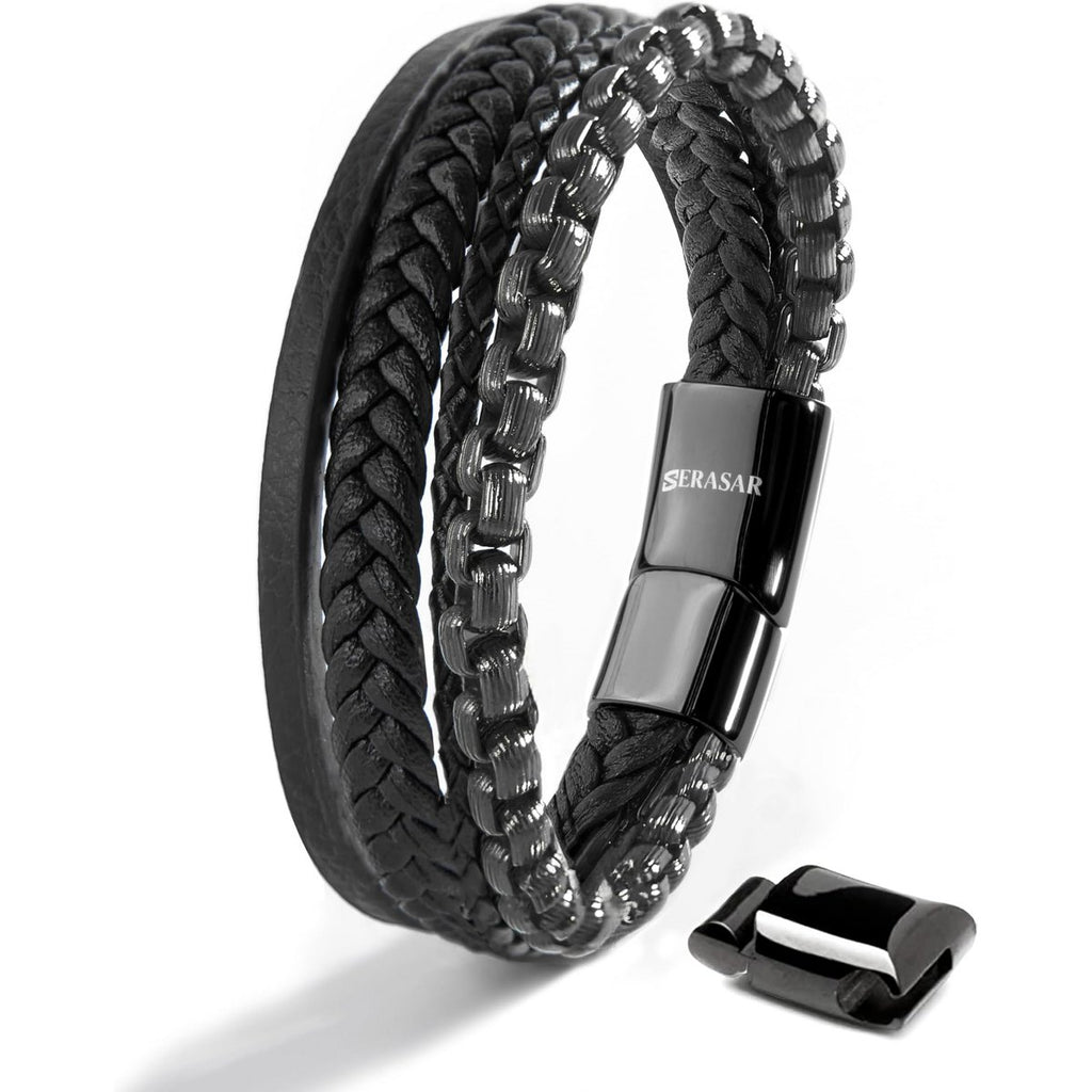 SERASAR Held Black Leather Bracelet