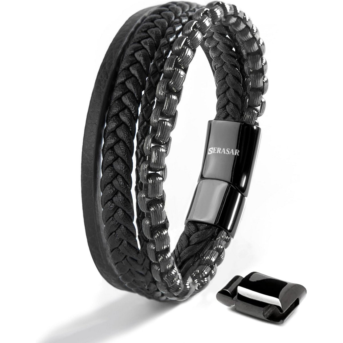 SERASAR Held Black Leather Bracelet