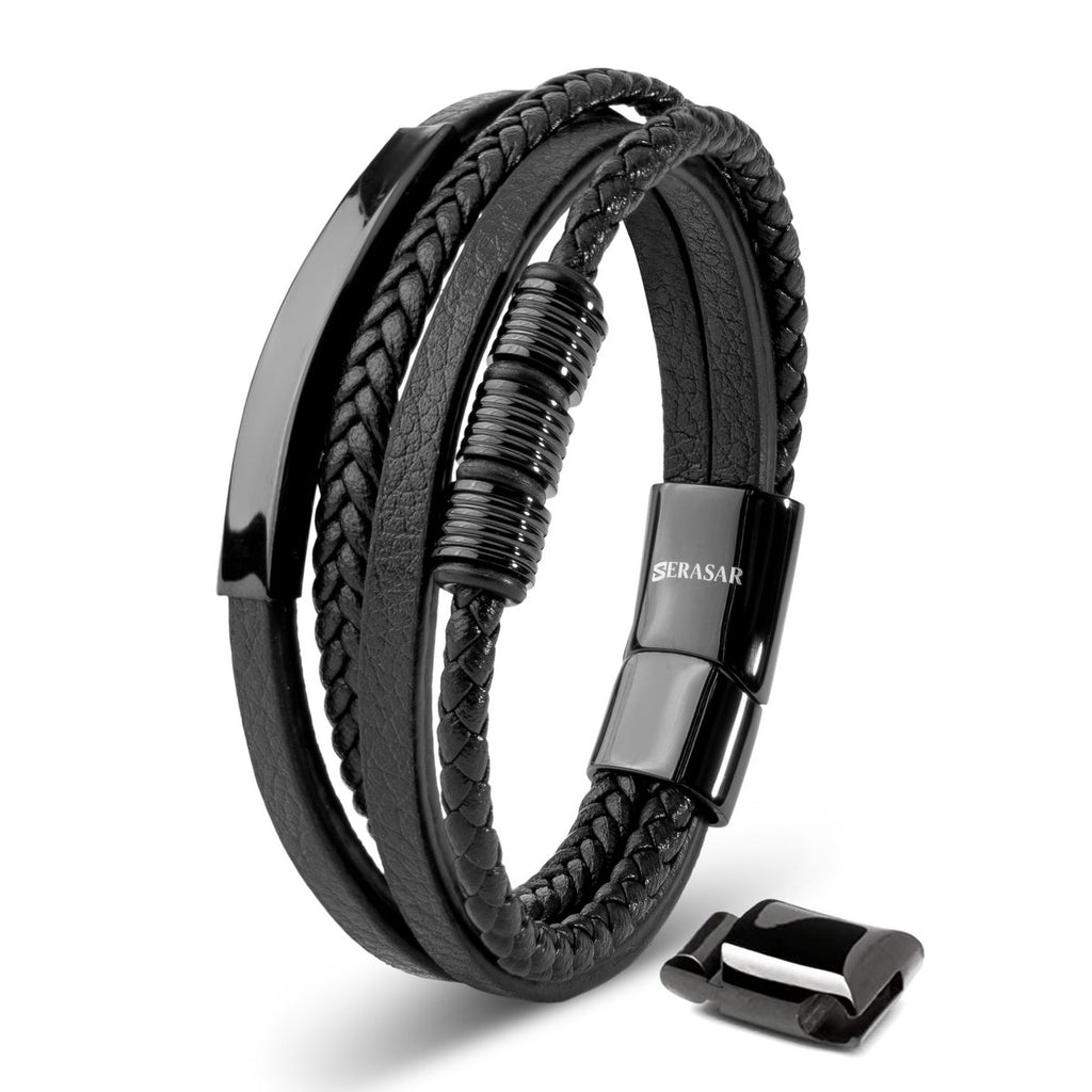 SERASAR Brave Black Leather Bracelet