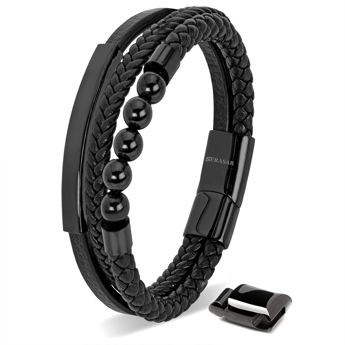 SERASAR Pearl Black Leather Bracelet