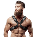 Riveted Cross-Chest Vegan Leather Harness – Black