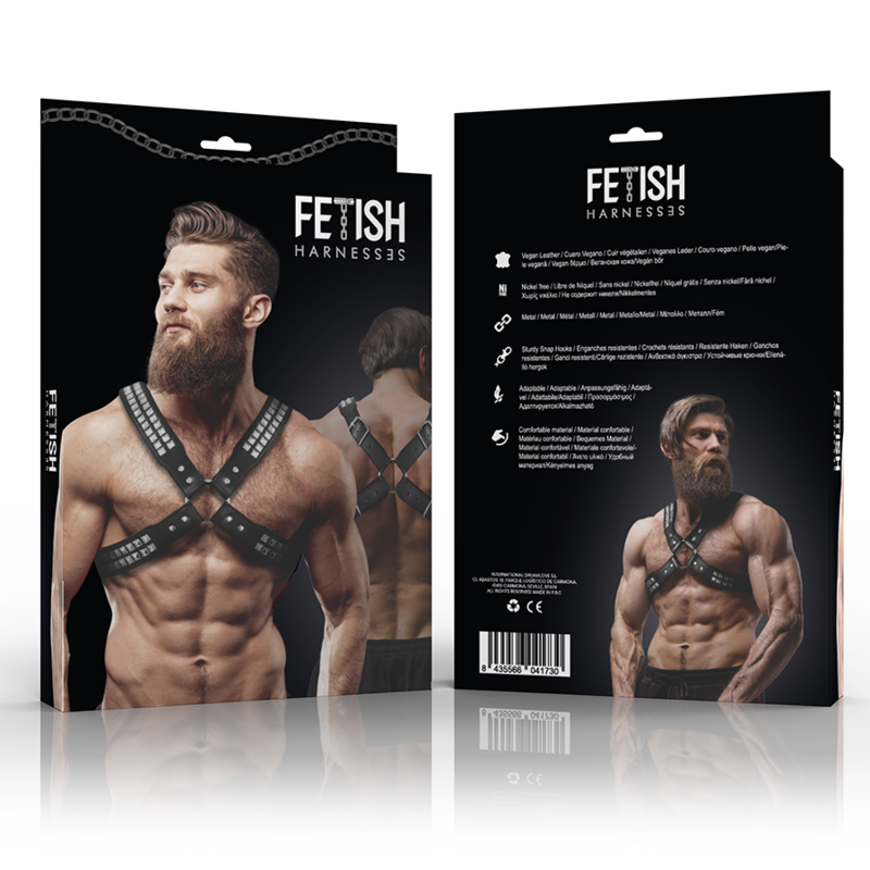Mens Crossed Chest Vegan Leather Harness With Rivets – image 2