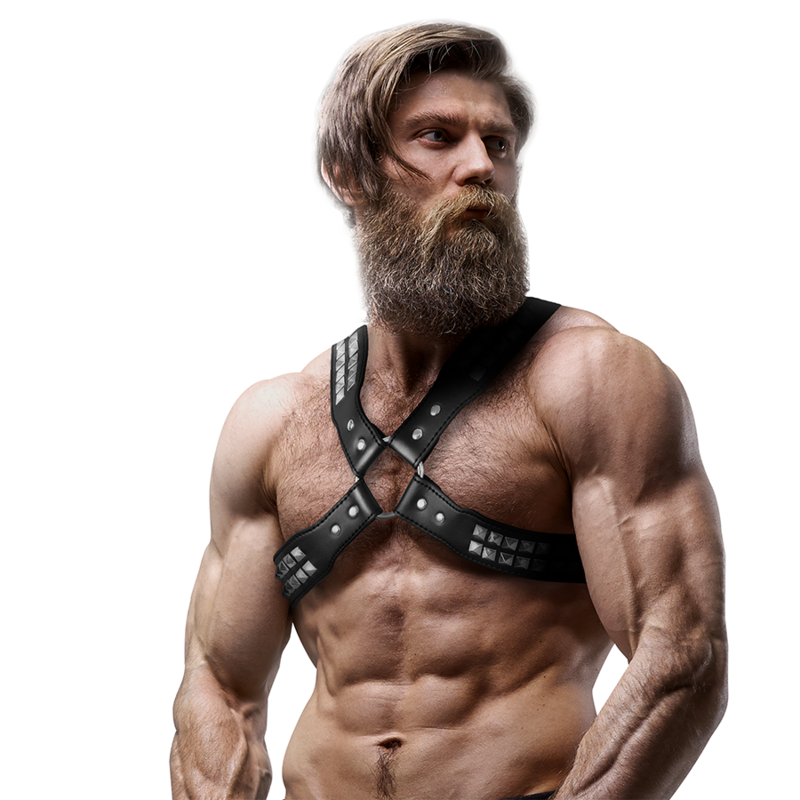 Riveted Cross-Chest Vegan Leather Harness – Black – image 4