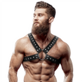 Studded Cross-Chest Vegan Leather Harness – Black